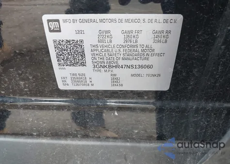 2022 Chevrolet Blazer Awd 2Lt from USA, damaged, VIN 3GNKBHR47NS136060